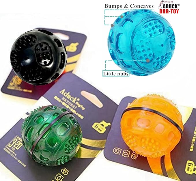 ADUCK Squeaky Dog Chew Toys, Meteorites Bouncy Series - Bite Resistant Fetch Ball for Aggressive Chewers, Non-Toxic Soft Rubber, Cute Crystal Ball Design - 3.15 Inches (4 Colors)