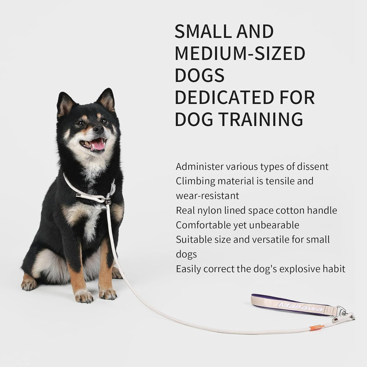 Dog Anti-Slip Leash 5FT with Metal Stopper - Durable No-Pull Training Lead for Small, Medium & Large Dogs - Comfortable Handle Nylon Rope, Tangle-Free Pet Walking Leash (Beige, 5.6FT)