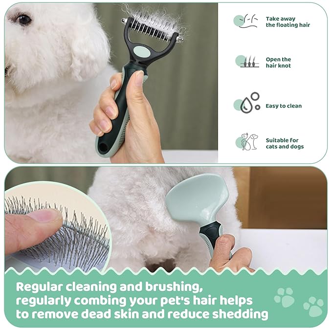 8-in-1 Pet Grooming Kit for Dogs & Cats - Includes Slicker Brush, Nail Clippers, Comb, Scissors, Toothbrush & Collapsible Bowl - Deshedding, Hair Trimming & Care Set, Travel Bag