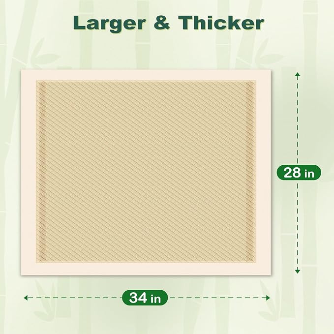 MIZOK Bamboo Dog Pee Pads Highly Absorbent No Leak X-Large 28x34in 100Ct | Thick Bamboo Fibers Instantly Absorb Liquid and Neutralize Bad Odors Keeping Your Indoor Living Space Clean and Leak Proof