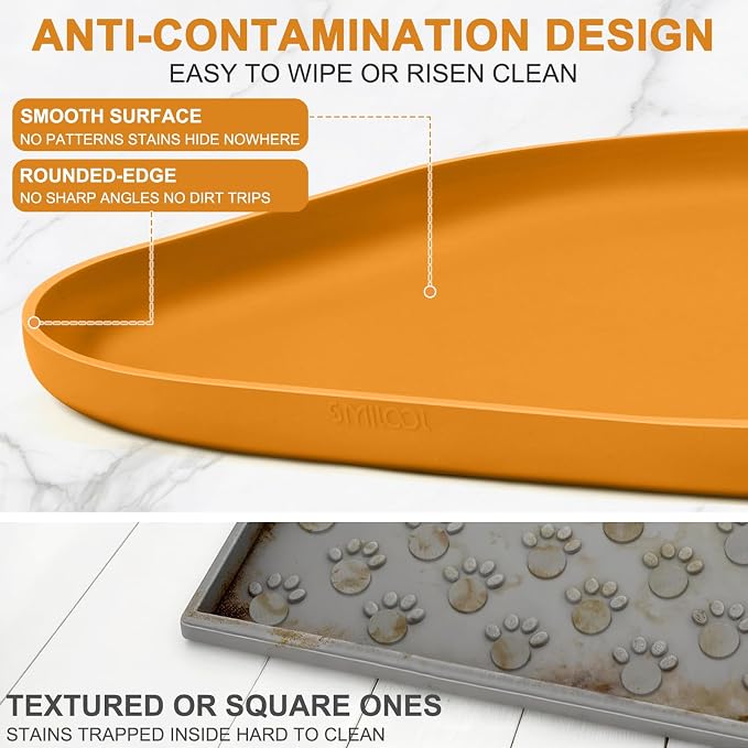 SMILOOL Waterproof Silicone Pet Food Mat with Raised Edge for Dog & Cat | 24" x 16" Non-Slip Pet Feeding Mats with Lip for Food & Water Bowl, Food Grade, Easy Cleaning, Orange