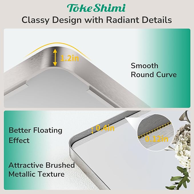 TokeShimi Brushed Nickel Bathroom Mirror, 40x30 Large Bathroom Mirror Rectangle