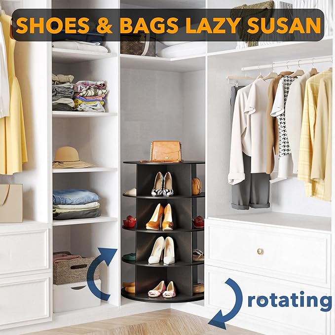 SpaceAid 4 Tier Rotating Shoe Rack Tower, Spinning Shoe Display Lazy Susan