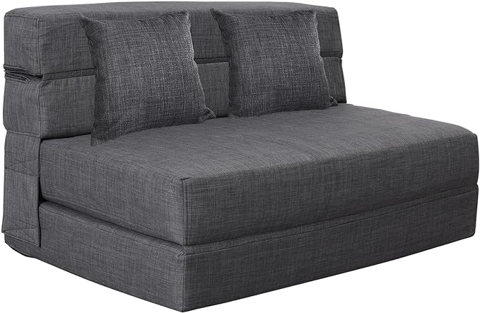 Queen Size Folding Sofa Couch Memory Foam with 2 Pillows Sleeper Chair Lazy Couch Triple Futon Convertible Guest Beds, Washable Cover,Dark Gray