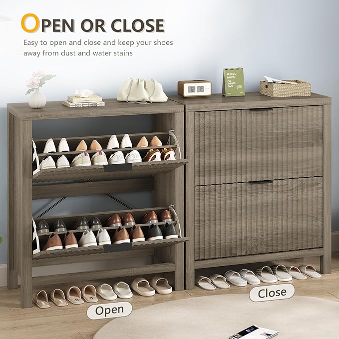 Shoe Cabinet Storage for Entryway, Fluted Shoe Cabinet