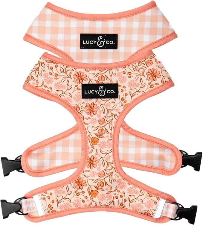 Lucy & Co. Reversible Dog Harness - Water-Repellent Neoprene, Dual-Print Design, Easy Swap Style, Adjustable Comfort Fit - Woodland Wildflowers Reversible Harness - Medium
