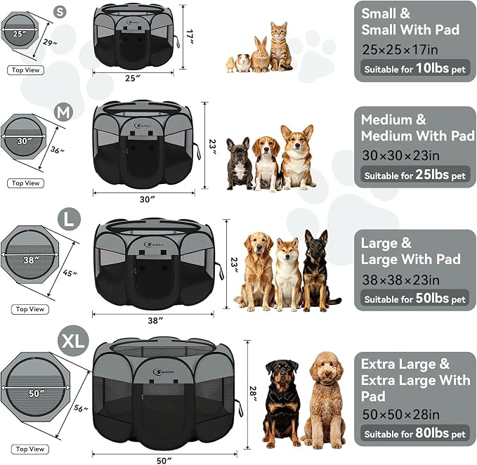 Siedihit Dark Grey Dog Cat Playpen, Puppy Pet Playpen, Small Dogs Tent | Crates Cage Indoor/Outdoor, Portable Pop Up Dog Kennel Playpen with Carrying Case for Dogs/Cats/Rabbits