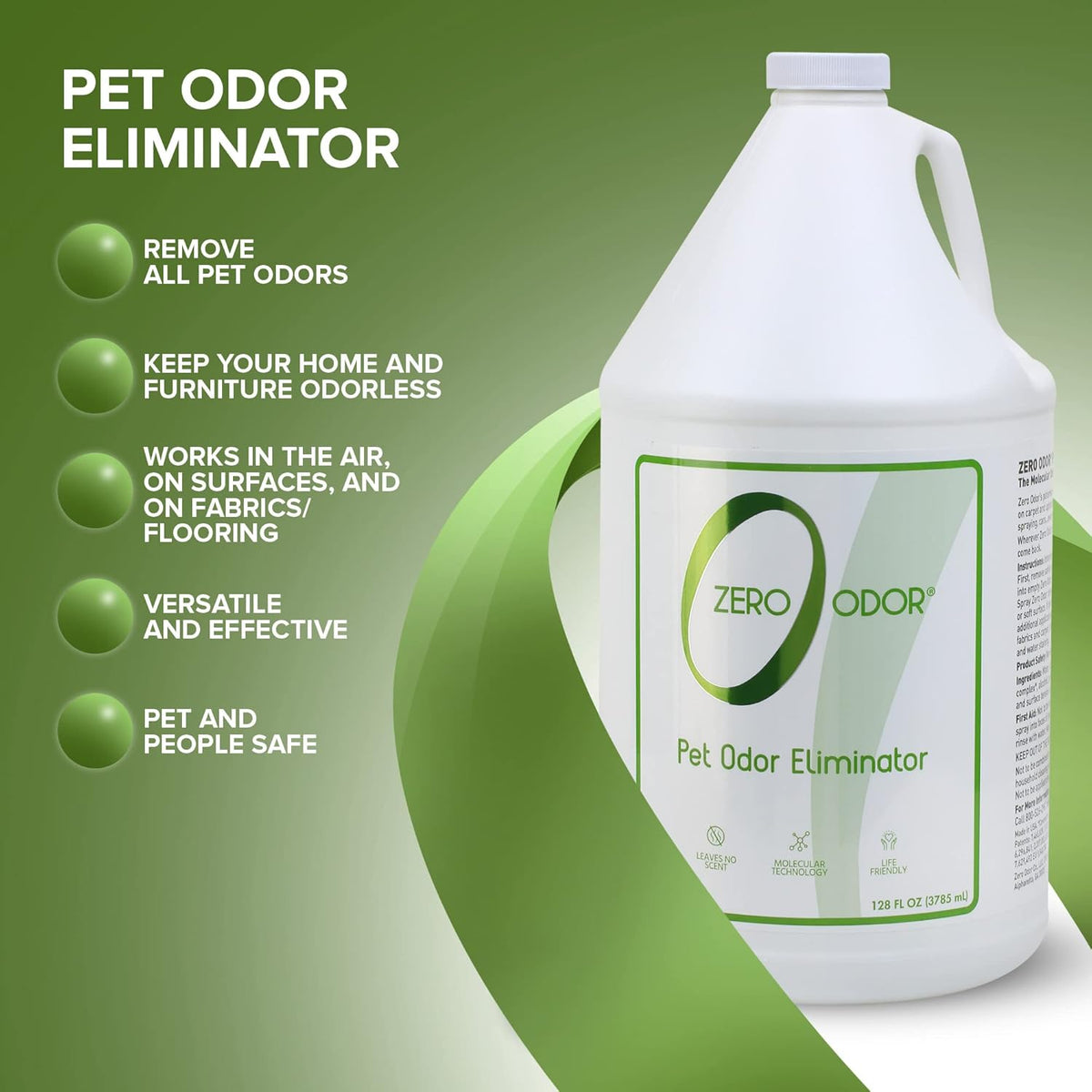 Zero Odor - Pet Odor Eliminator for strong odor, Eliminate Air & Surface Odors – Patented Molecular Technology Best For Carpet, Furniture, Beds Smell Great Again (128 Ounces)