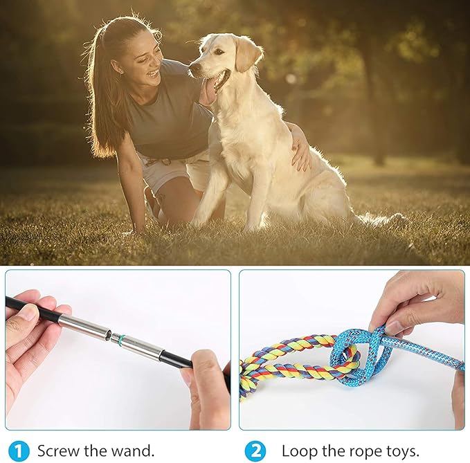 DIBBATU Flirt Pole for Dogs Interactive Dog Toys for Large Medium Small Dogs Chase and Tug of War, Dog Teaser Wand with Lure Chewing Toy for Dog Outdoor Exercise & Training