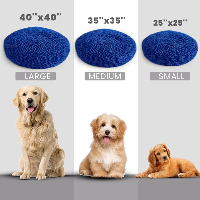 Muddy Mat® Cloud K-9 Bed for Dogs & Cats, Soft & Relaxing Donut Dog Bed, Chenille Material, Removable Cover, Washable & Dryer Safe–Navy Blue Large(40'x40')