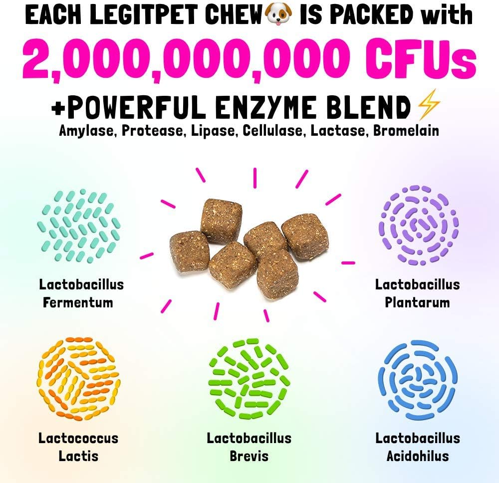 Probiotics for Dogs Natural Digestive Enzymes Prebiotics for Allergy Itch Relief Gut Flora Coprophagia Bowel Support Treatment Anti Diarrhea for Dogs Pet Health Immune System Support 30 Soft Chews