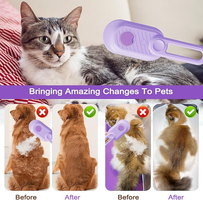 Cat Steam Brush for Shedding, 2025 New 4 in 1 Rechargeable Steam Pet Brushes for Cats & Dogs, Indoor Anti-static Pets Brush for Massage, Cleaning, Shedding & Combing Hair (Purple)