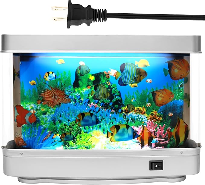 Fake Fish Tank Baby Aquarium Toy - Mini Crib Aquarium Lamp. Artificial Fish Lamp Aquarium - Virtual Ocean Moving Fish Night Light for Bedroom Décor. Gift for Kids and Cat Lovers