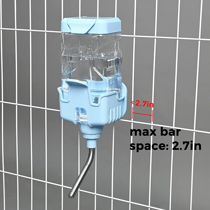 Vannon Small Animal Water Dispenser for Cage, 25oz Auto Feeding Crate Water Bottle for Rabbit, Chinchilla, Ferret, Guinea Pig, Squirrel, Hedgehog, Pet Nozzle Diameter: 10mm, BPA Free, Blue