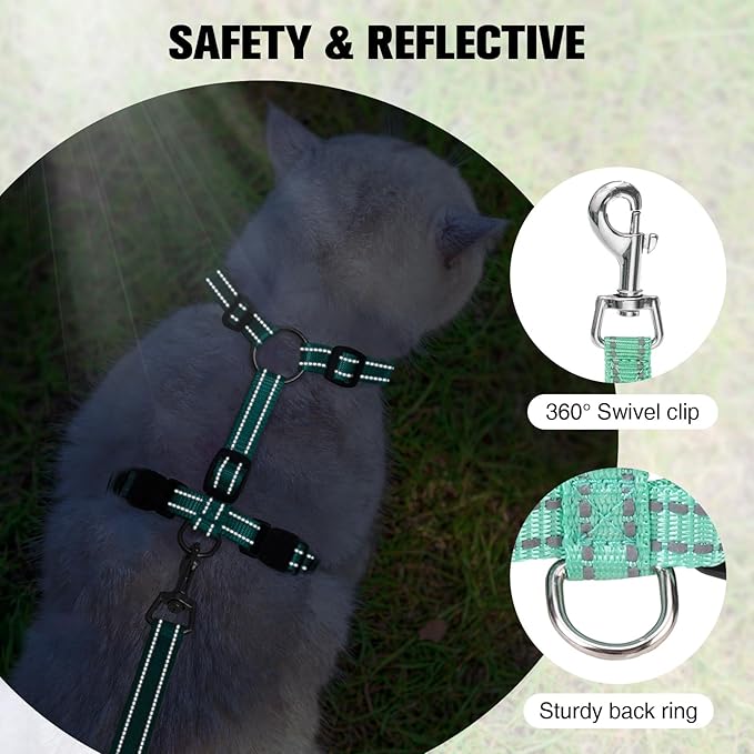 BEAUTYZOO Cat Harness and Leash Set for Walking Escape Proof, Neck Release Adjustable Harnesses for Kitten Puppy Small Medium Large Cats, Soft Cute Easy Control Small Cat Harness for Cats Boy Girls