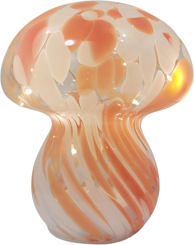 Mushroom Table Lamps Night Lights Cute Glass Nightstand Bedside Desk Lamps for Bedroom Living Study(Bulb Included) - Red
