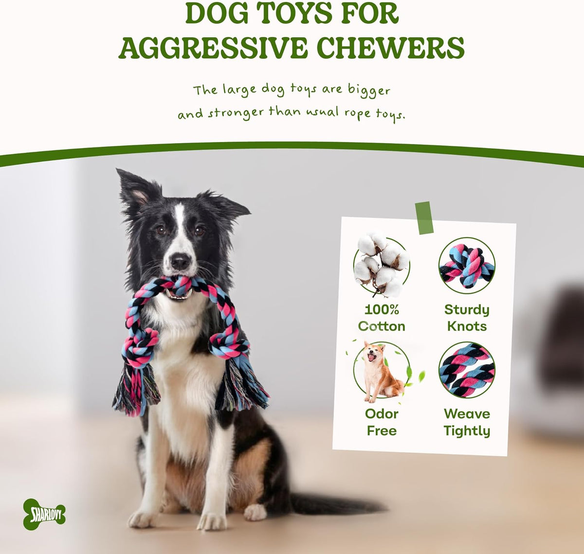 SHARLOVY Dog Rope Toy for for Medium Dogs, Durable Cotton Dog Chew Toys for Aggressive Chewers, Interactive Tug of War Dog Toys for Medium to Large Breed
