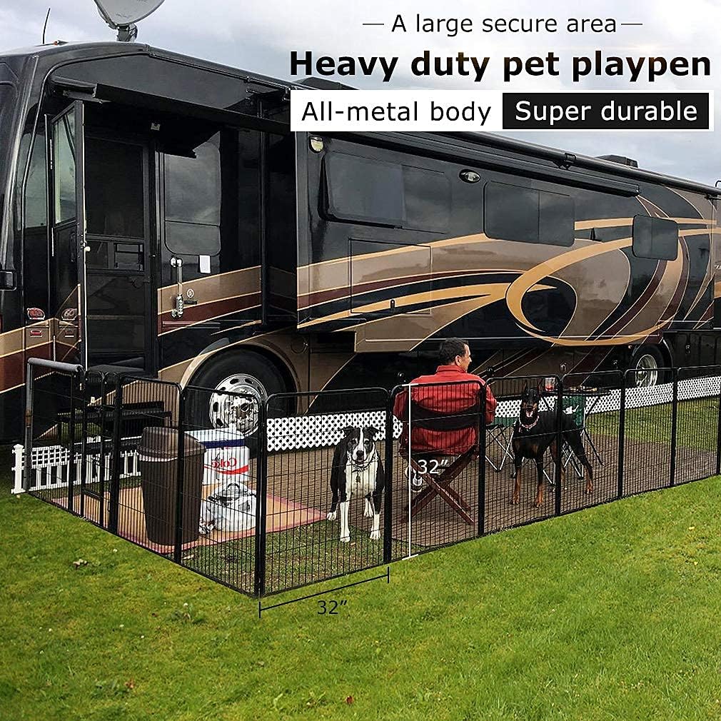 BestPet Dog Playpen Indoor 32 inch 8 Panels Metal Dog Pen Pet Dog Fence Outdoor Exercise Pen with Doors,Pet Puppy Playpen for RV Camping Yard, Black
