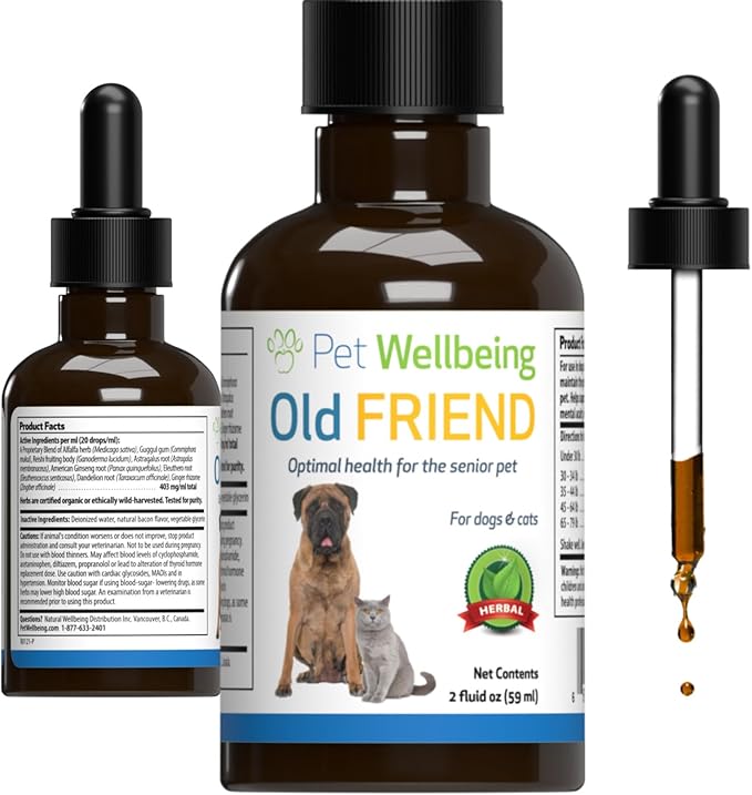 Pet Wellbeing Old Friend for Senior Cats - Supports Immune System Health, Joint Mobility, Healthy Energy Levels, Alfalfa, Reishi - Veterinarian-Formulated Herbal Supplement 2 oz (59 ml)