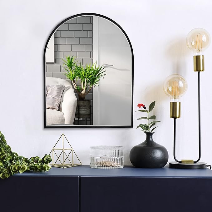 Small Black Arch Mirror Wall-Mounted 10x13 inch Arched Mirror