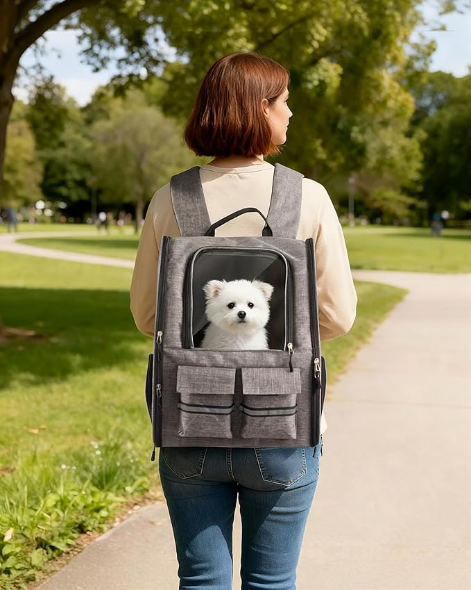 Rolling Pet Carrier with Wheels, Polyester, Soft-Sided Collapsible, Large, Travel, with Telescopic Handle and Folding Bowl (Gray Wheeled Carrier Set)