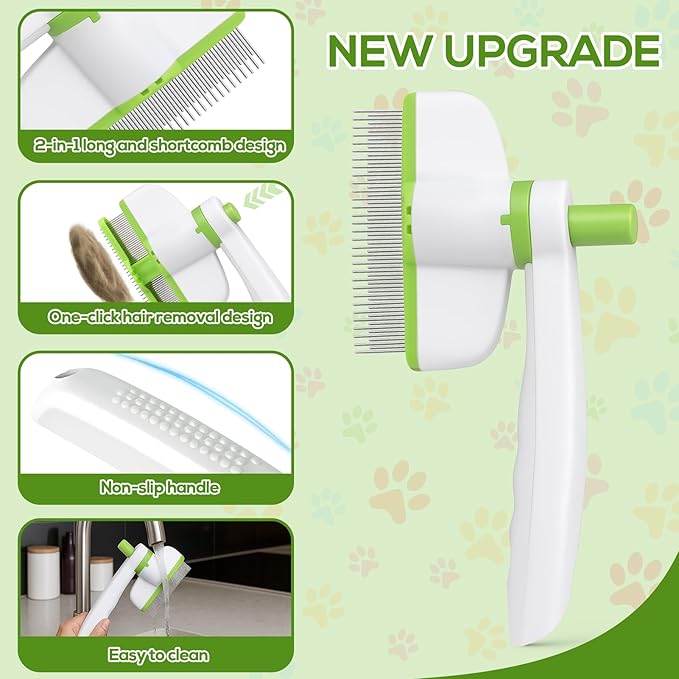 XANGNIER Rotatable Flea Comb for Cats Dogs Kittens Rabbit,Self Cleaning Pet Flea Comb Grooming Brush for Shedding and Detangling,Fine Tooth Tick Lice Comb for Short & Long Pet Hair Removal Tool,2 Pcs