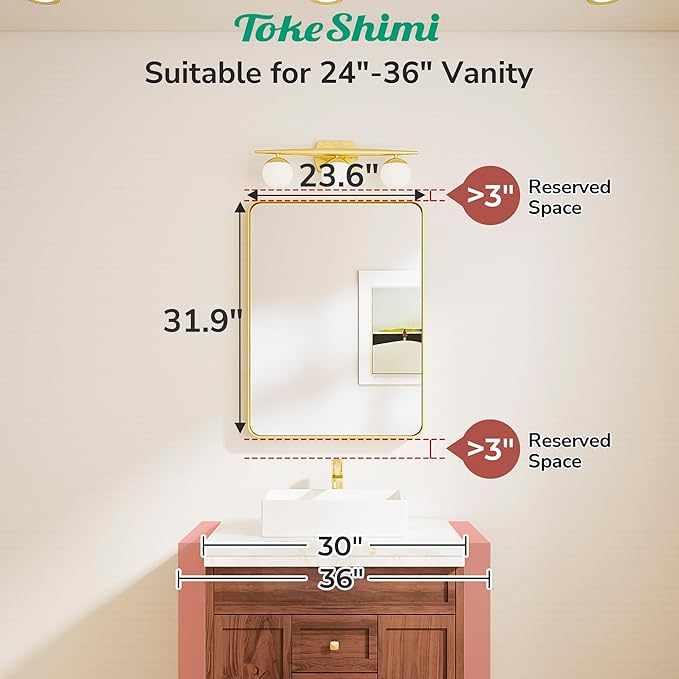 TokeShimi 24x32 Black Bathroom Mirror, Bathroom Vanity Mirror
