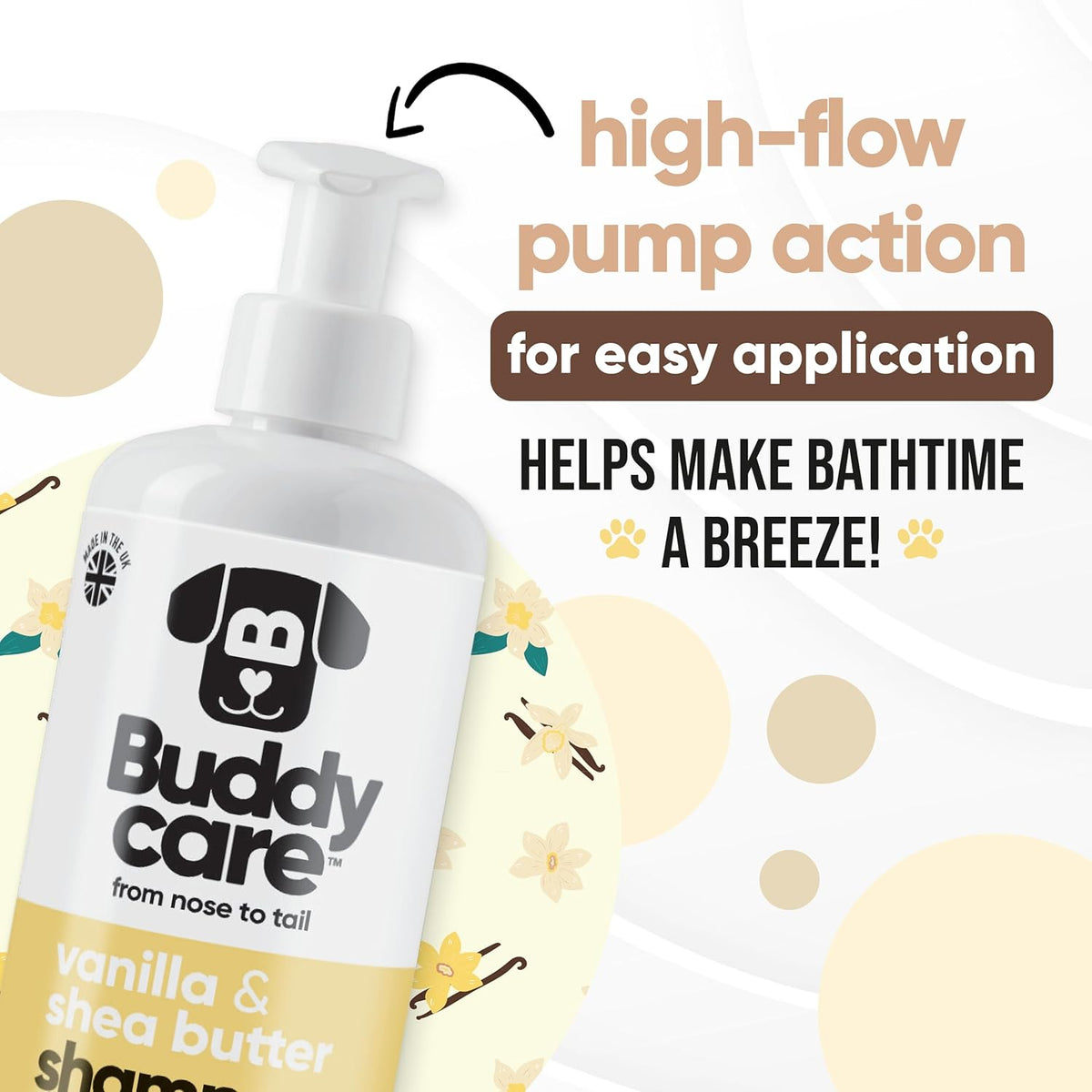 Vanilla & Shea Butter Dog Shampoo by Buddycare | Moisturising Shampoo for Dogs | Vanilla & Shea Butter Scented | with Aloe Vera and Pro Vitamin B5 (50.72oz)