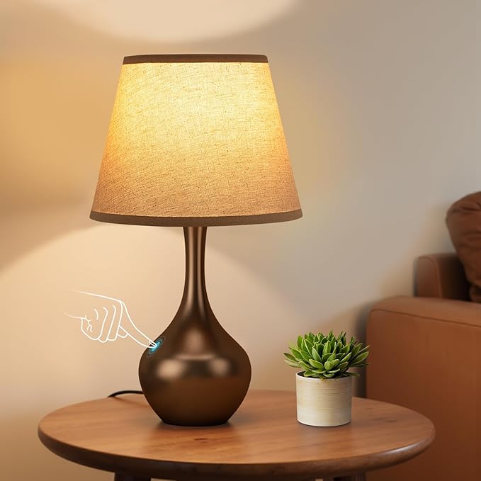 Seealle Touch Table Lamps for Nightstand, 3-Way Dimmable Small Bedroom Lamps for Night Stands, Brown Bedside Lamps for Living Room, Kids Room, End Table(LED Bulb Included)