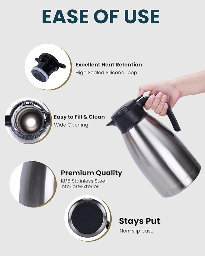 GiNT 74Oz Thermal Coffee Carafe, Insulated Stainless Steel Coffee Carafes
