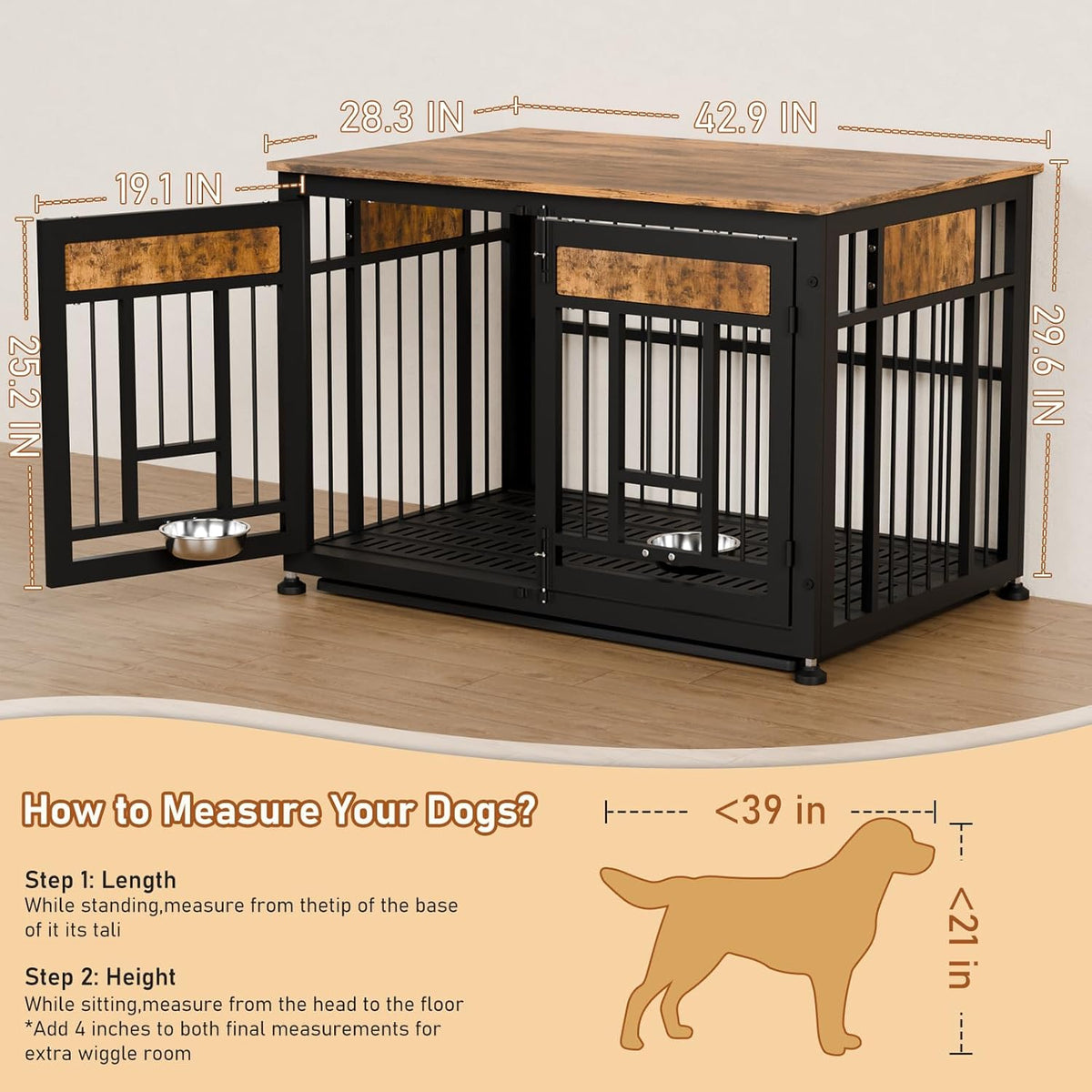 Heavy Duty Dog Crate Furniture for Large Dogs, Decorative Pet House End Table, 42inch Large Wooden Cage Kennel Furniture Indoor for Medium Dog