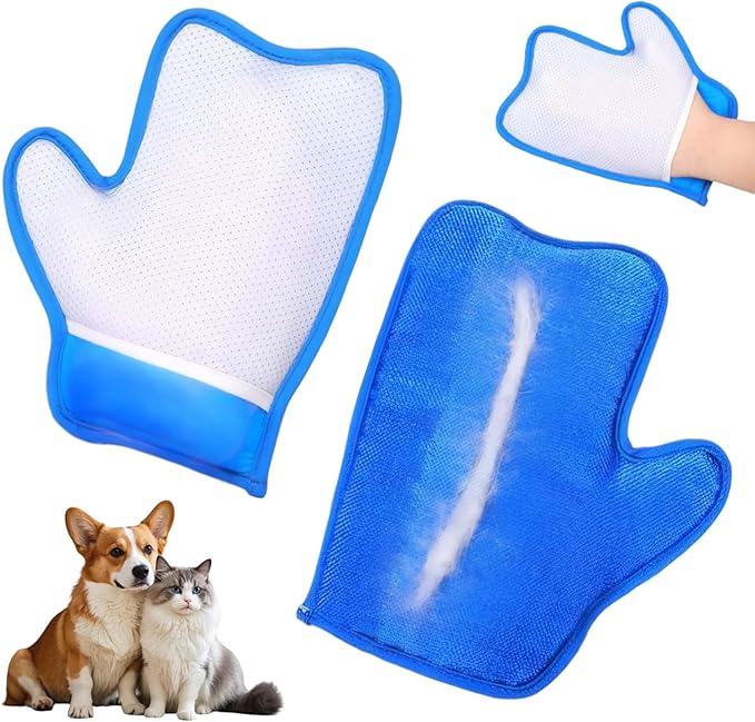 2PCS Pet Hair Removal Mitt, Dog Cat Hair Remover Gloves, Static Fur Grooming Cleaner Glove