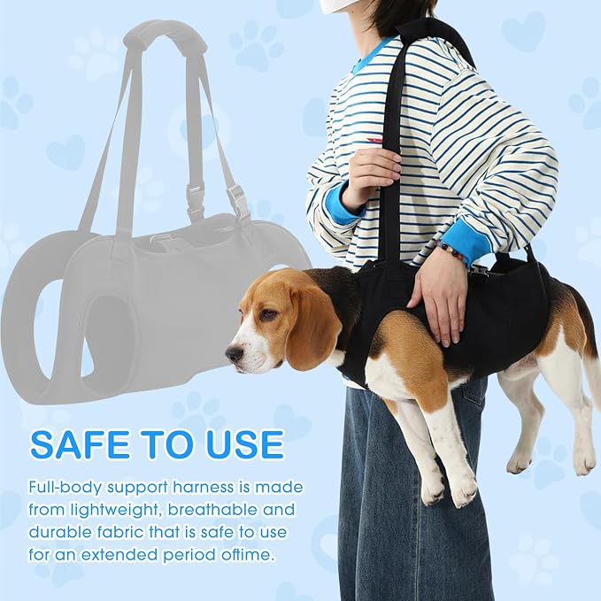 Shinylin Dog Carry Sling Emergency Backpack Pet Legs Support and Rehabilitation Dog Lift Harness Adjustable Lifting Straps Carrier for Senior Dogs Joint Injuries, Arthritis, Hiking, Skiing, Black (M)
