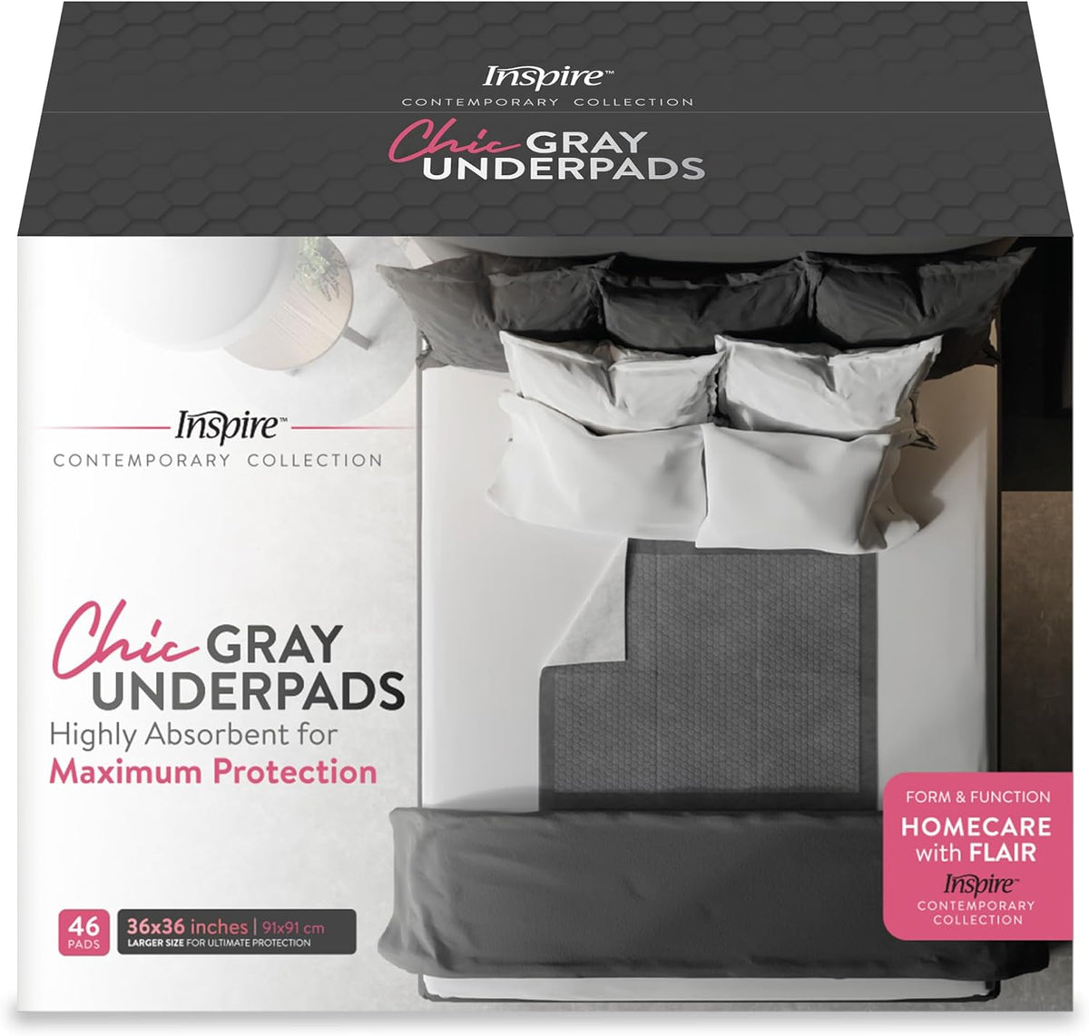 Inspire Extra Large Super Absorbent Disposable Bed Pads for Incontinence Ultra Thick and Absorbent Bed Pads Disposable Adult | Puppy Pads | Pee Pads for Adults (Gray 36" x 36")