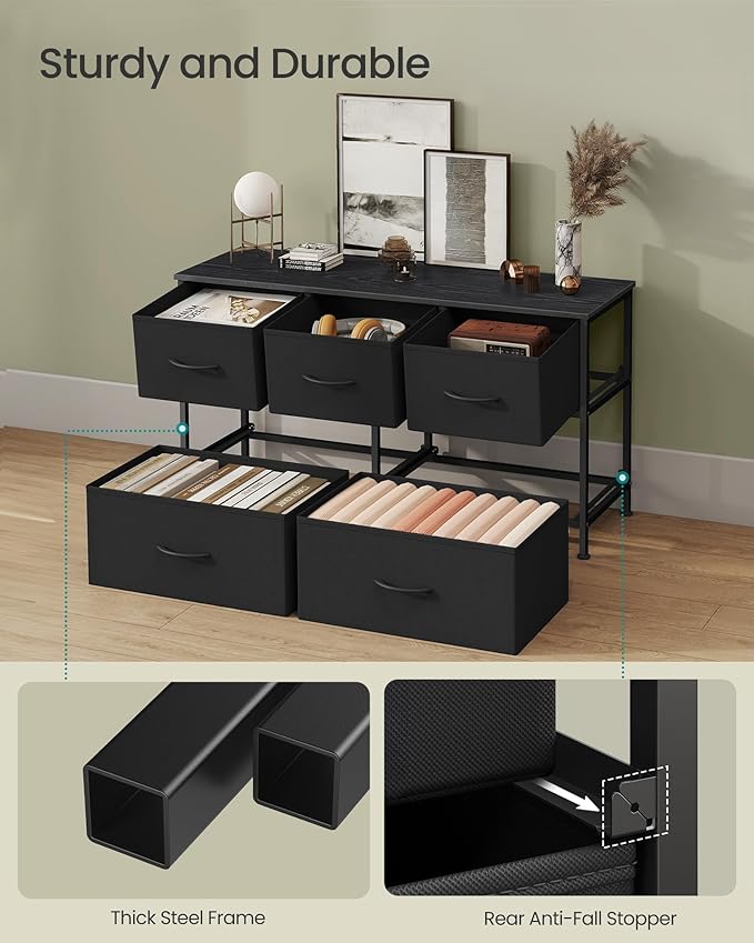SONGMICS Dresser for Bedroom, Chest of Drawers, 5 Non-Woven Fabric Drawers