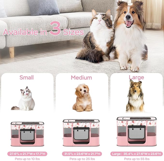 Dog and CAT pop Play Pen,Pets Houses for Dogs and Cats,Indoor&Outdoor Exercise Pen Dog Tent Puppy Playground Large (L, Pink) | Portable Dog Kennel with Upgrade Breathable Mesh，Sturdy Kitten Playpen Indoor & Outdoor for Rabbit or Small Animals，Pink