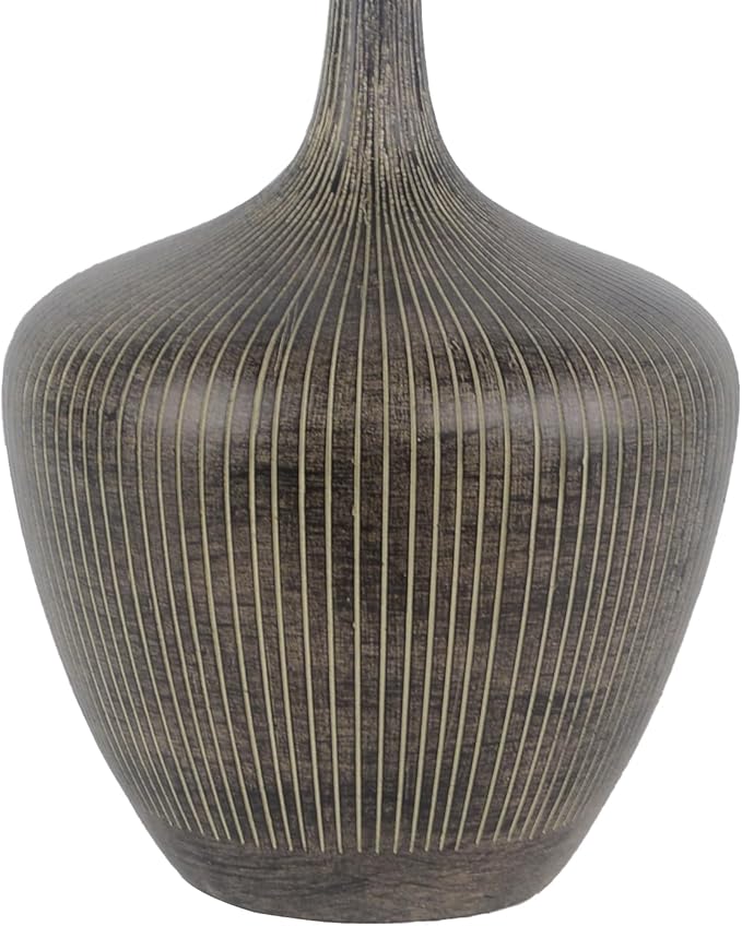 Abani Table Lamp Camille Tapered Vase 22” – Brown Ceramic Base with White Linen Shade – E26 Bulb Included – Transitional Desk Lamp for Bedroom, Living Room Lamp, Office or Nightstand