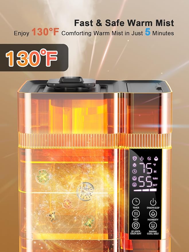 Zeova 13L/3.4Gal Humidifiers for Bedroom, Ultrasonic Warm & Cool Mist
