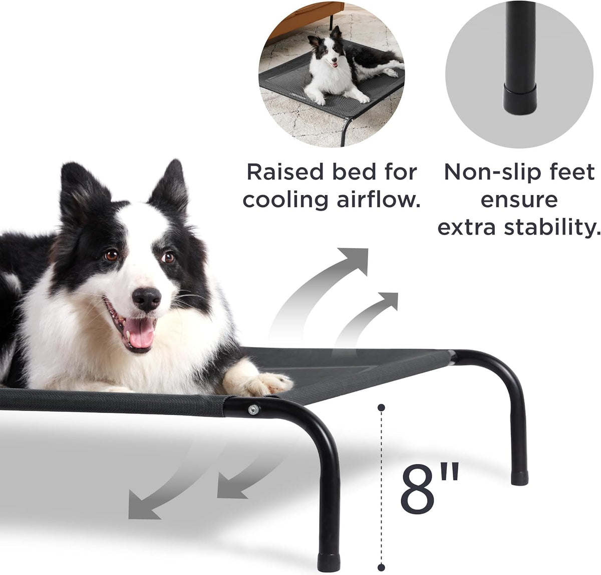 Bedsure Outdoor Elevated XL Dog Bed, Portable Indoor & Outdoor Cooling Raised Cot Pet Hammock Bed with Skid-Resistant Feet, Frame with Breathable Mesh, Black, 54 inches