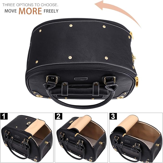 Dog Carrier Purse, Pet Carrier, Foldable Waterproof Premium PU Leather Pet Travel Portable Bag Carrier for Cat and Small Dog Home & Outdoor Small Black