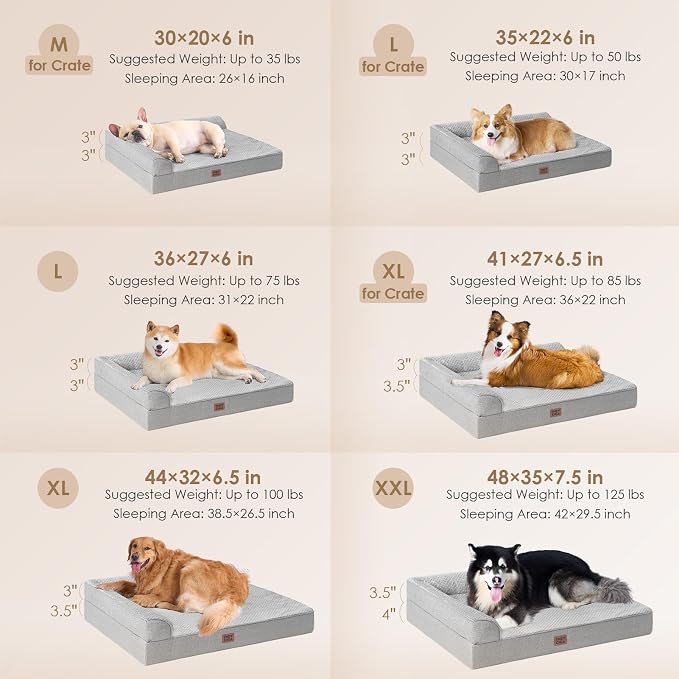 EHEYCIGA Memory Foam Dog Bed for Crate, L Plus Orthopedic Dog Bed, Grey | Washable Removable Cover, Waterproof Flat Pet Sofa Couch with Nonskid Bottom, 41x27x6.5