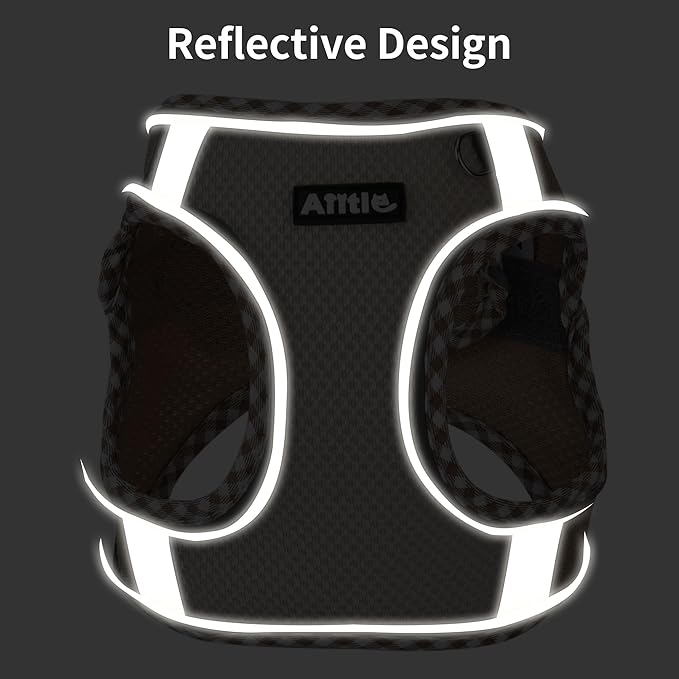 AIITLE Teacup Puppy Harness with Leash - Adjustable Soft Vest with Magic Tape & Reflective Safety Strips, Easy-Put-On for Poodles, Pomeranians - Gym, Hiking, Travel (Brown-Beige, S)