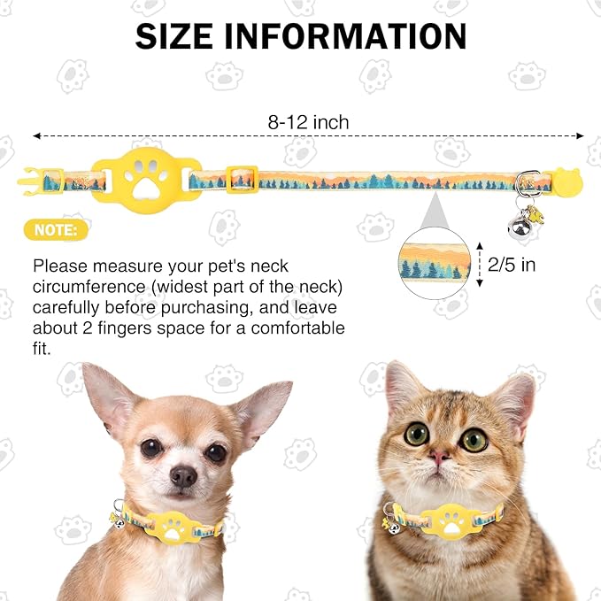 Airtag Cat Collar Breakaway, Cute GPS Cat Tracker Collars with Air Tag Holder, Safety Cat Collars with Bell & Pendant for Girl Boy Cats, Blue