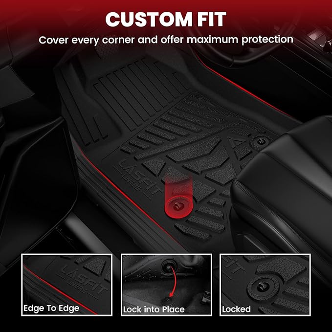 LASFIT Floor Mats 2014-2018 for Chevy Silverado/GMC Sierra 1500, 2015-2019 2500HD 3500 HD, Double Cab Only, 1st Row Bucket Seat, All Weather TPE Custom Fit Car Floor Liners, with Carpet Floor Only