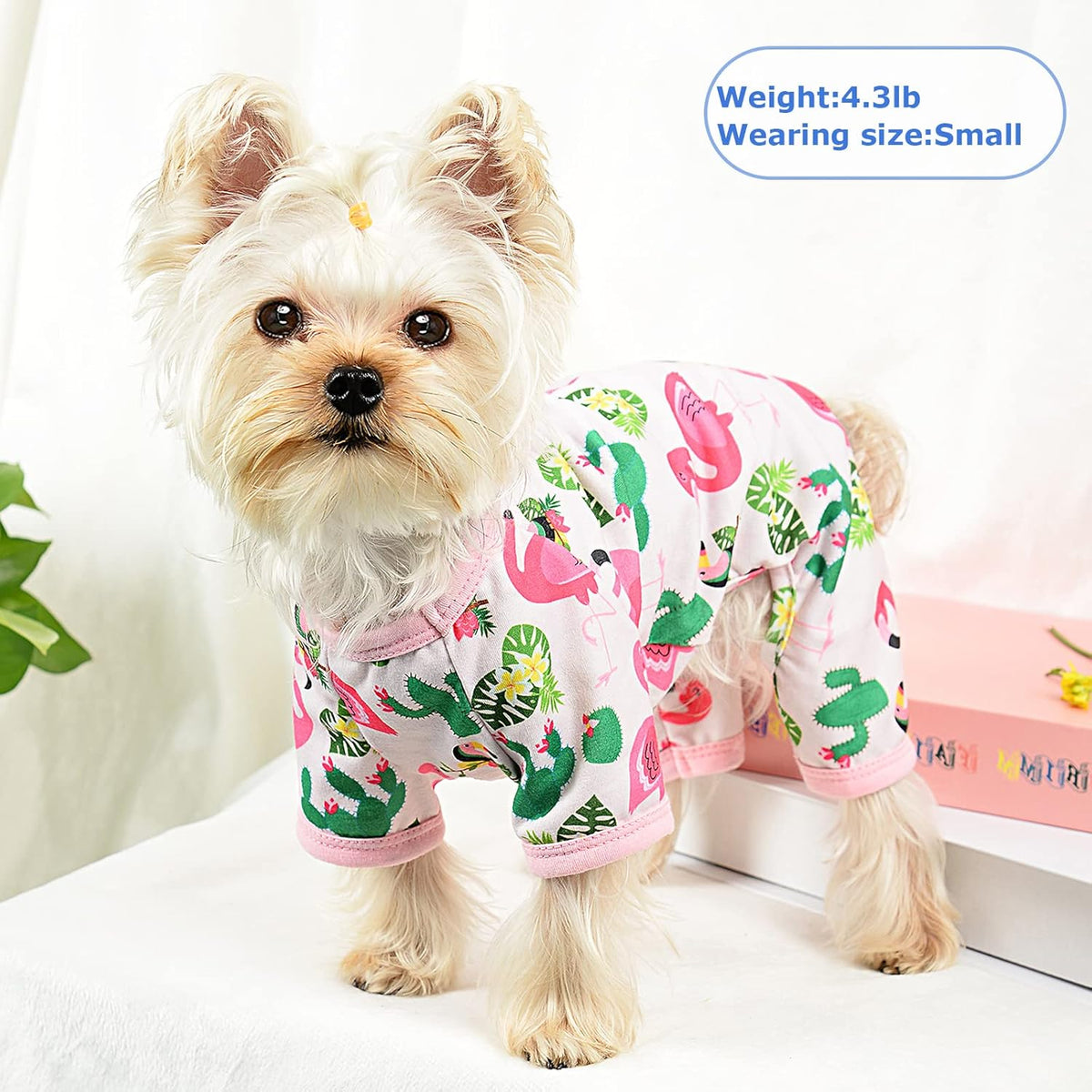 Dog Pajamas Pjs Summer Dog Clothes for Small Dogs Girl - Boy - Medium Size Dogs, Soft Stretchy Puppy Clothes Doggie Onesies Fall Cat Pet Jammies Outfit Tropical Flamingo, Pink