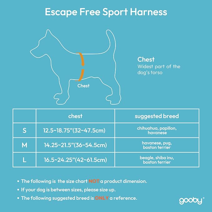 Gooby Escape Free Sport Dog Harness, Choke-Free, Blue, Small | Patented escape-free frame; Reduces choking; 4-point adjustment; Soft neoprene padding; Durable webbed straps