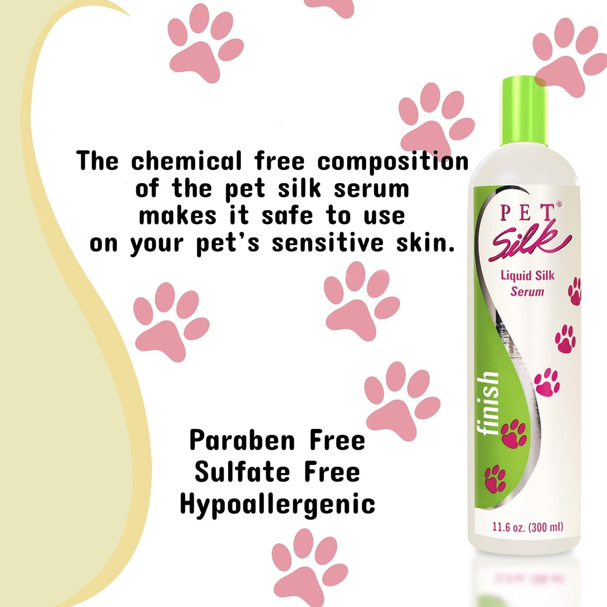 PET SILK Liquid Silk Serum, Leave-in Finishing Spray Conditioner & Detangler, Inused with Silk, Vitmain E & Panthenol Designed for a Shiny, Healthy & Moisturized Skin & Coat (11.6oz)