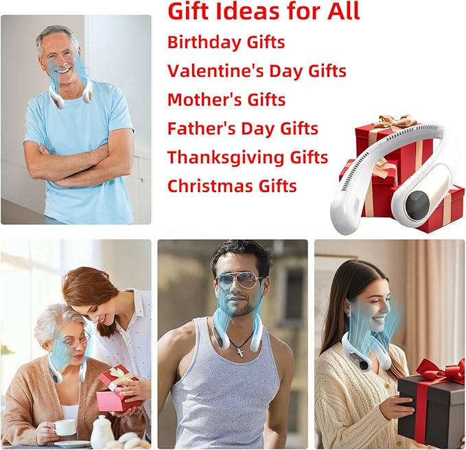 Portable Neck Fan, Personal Wearable Bladeless Fan, LED Display, 6000mAh USB