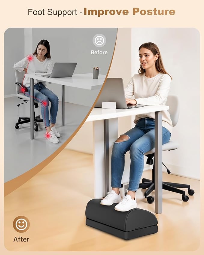 Foot Rest for Under Desk at Work, Heated Foot Stool with Vibration Massage, Adjustable Height Memory Foam Foot Stool,2 Heat Levels Ergonomic Desk Footrest