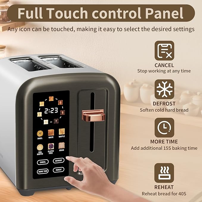 SEEDEEM Toaster 2 Slice, Full Touch Control Stainless Toaster, LCD Display